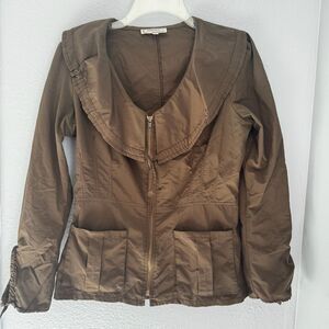 L Hanna For La Journee Lightweight Zip Up Drawstring Jacket Brown Women's 1